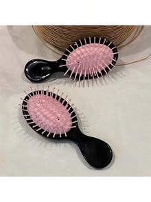 1pc Cute Cartoon Pink Bow Hair Comb With Soft Pad And Mini Soft Massage Brush, Suitable For Girls, Can Be Used As Hair Comb, Brush, Hair Styling Tool, Hair Product And Accessory, Applicable For Barbershop, Beauty Salon, Back To School Season, Travel Vacation, Etc., Serves As Hair Accessory, Hair Comb, Edge Brush, Detangling Brush, Back Brush, Etc. - Black - View 3