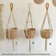 1件/3件套手工编织植物吊篮，室内悬挂式花盆篮，带木珠，装饰性花盆架，带流苏，不含篮子，房间装饰，卧室装饰，家居装饰，墙面装饰 - 白色 - 查看 6