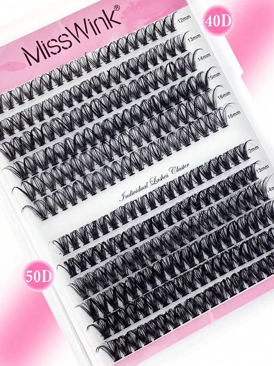 Miss Wink 40D+50D Synthetic Volume Eyelash Extensions, 12-16mm Mixed Length, 12 Rows 240 Lashes, Waterproof, For Daily Or Occasionslash Clusters,Eyelash Clusters,Individual Eyelashes,Lashes,Fake Lashes - 黑色 - 查看 1