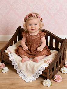 New Wooden Newborn Photography Props 100 Days Baby Photo Shoot Vintage Infant Wooden Bed Photography Accessories, Newborn Solid Wood Bed Photography Props, Removable Baby Solid Wood Original Wood Bed Photo Studio Props - 彩色 - 查看 1