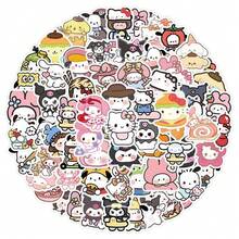 SANRIO 100 miếng dán trang trí hình hoạt hình dễ thương hỗn hợp Mymelody, Cinnamoroll, HelloKitty, Pochacco, Kuromi, đồ dùng làm sổ lưu niệm, văn phòng phẩm, nhãn dán vui nhộn, nhãn dán laptop, nhãn dán điện thoại Kindle. - 100 CÁI - Xem 2