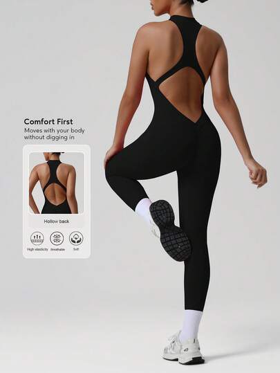 Sodalemon 女士训练半拉链无袖健身连体衣露背提臀紧身瑜伽健身房运动连体衣