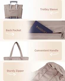 Puffer Tote Bag With Cup Holder & Laptop Compartment & Trolley Sleeve For Travel, Work, Nurse, Women - Camel - View 8