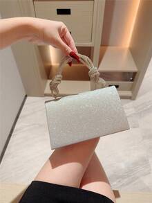 1件装奢华亮片女士晚宴手拿包，正式派对包，饰有水钻蝴蝶结，适合晚宴、婚礼、新娘等场合 - 銀色 - 查看 10