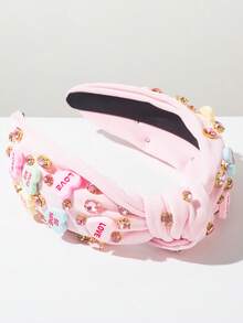 1pc Solid Color Valentine's Day Element Headband, Fashionable Luxurious Heart Letter Knotted Wide-Brim Headpiece, Suitable For Women To Wear At Parties And Galas ,Hair Band Hair Hoop Valentine's Day Accessories Gift Head Accessories - Pink - View 3