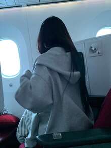 宽松韩版连帽长袖抓绒卫衣外套 - 灰色 - 查看 2