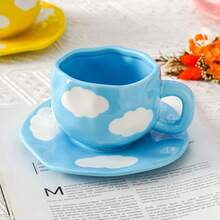 1 Cup 1 Saucer 300ml Handmade Coffee Cup & Saucer Set, Asymmetrical Latte Mug, Dessert Plate, New Afternoon Tea Ceramic Drinkware, Home Use Water Cup, Tea Cup, Fruit & Cookie Plate - Multicolor - View 4