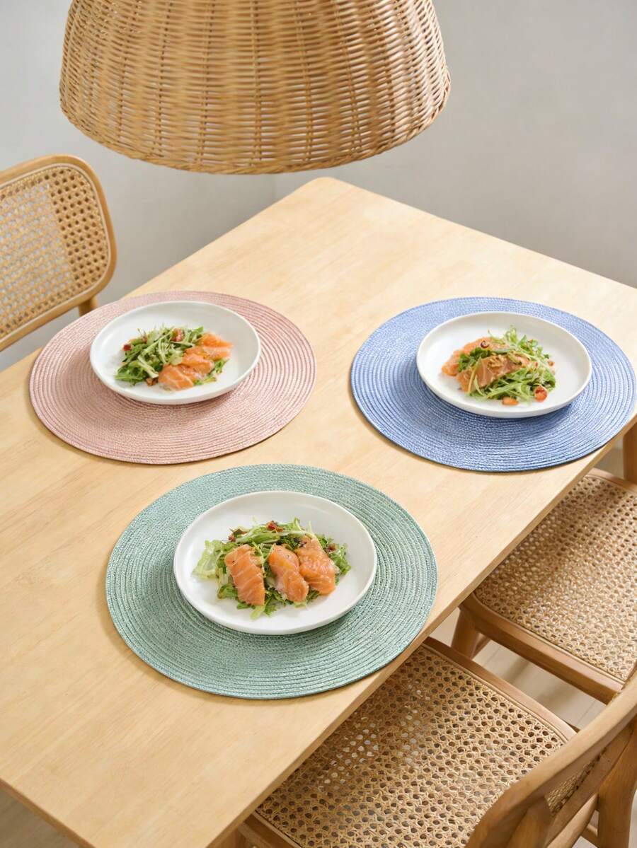 Bộ 1-12 tấm lót bàn ăn đơn giản bằng PVC dệt, chống thấm nước và chịu nhiệt, thích hợp trang trí phòng ngủ, bàn ăn, nhà cửa, phù hợp cho các dịp lễ, tiệc tùng, sinh nhật, đám cưới và các bữa tối. - Nhiều màu - Xem 1