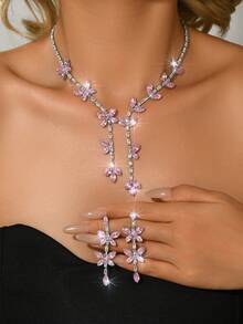 Bộ 3 dây chuyền pha lê dài hình tua rua thời trang dành cho cô dâu và nữ. Bộ trang sức quyến rũ này phù hợp cho đám cưới, làm quà tặng và các bữa tiệc. - Màu hồng 80855004 - Xem 14