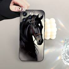 Estuche de Teléfono Suave y Elegante: 1 Creativo Caballo Negro Patrón de Moda Lente de Ángel Cobertura Completa Estuche de TPU Compatible con 17 16 15 14 13 12 11 Pro X Xs Xr 8 Plus Estuche Suave Chic: Eleva el Estilo de tu Teléfono - 1 pieza - Ver 2