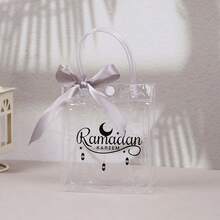 5Pcs Ramadan Kareem Transparent Gift Bag PVC Handbag With Ribbon Bow Moon Lantern Print Muslim Festival Gift Packaging Bag For Eid Mubarak - Transparent Gift Bag - View 17
