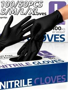 100 Pairs Black Disposable Gloves, Suitable For Hair Dyeing, Tattooing, Mechanical Repair, Cleaning, Painting, As Well As Kitchen, Restaurant, Living Room, Bedroom, Textiles, Wall Painting, Murals, Painting, Christmas, Father's Day, Mother's Day, Easter, Cups, Kitchen, Statues, Cleaning, Moccaval (Bagged) - Black - View 1