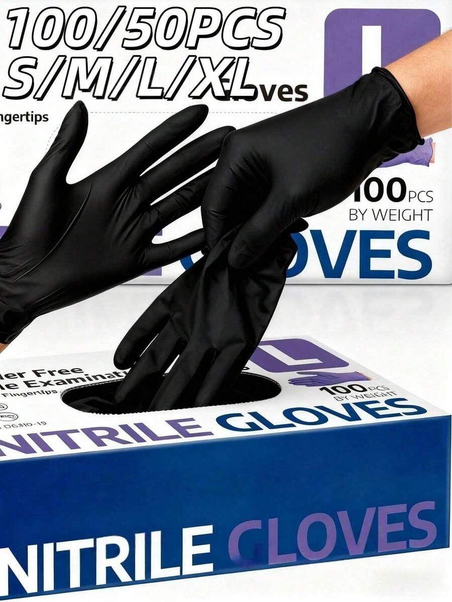 100 Pairs Black Disposable Gloves, Suitable For Hair Dyeing, Tattooing, Mechanical Repair, Cleaning, Painting, As Well As Kitchen, Restaurant, Living Room, Bedroom, Textiles, Wall Painting, Murals, Painting, Christmas, Father's Day, Mother's Day, Easter, Cups, Kitchen, Statues, Cleaning, Moccaval (Bagged) - Black - View 1