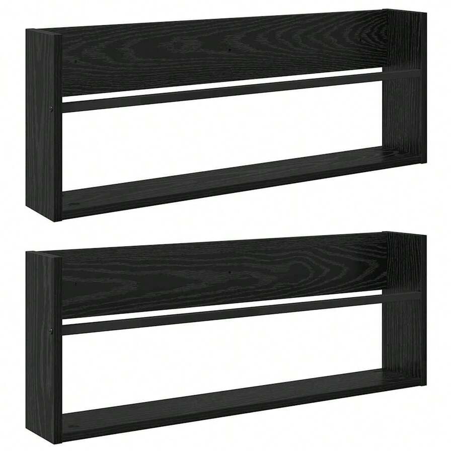 vidaXL Étagère à magazines 2 pcs Chêne noir 80 x 12 x 30 cm - Noir - Voir 1