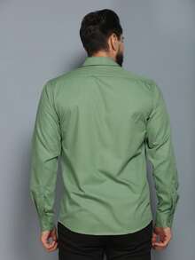 Men's Slim Fit Long-Sleeved Dress Shirt - Green - View 3