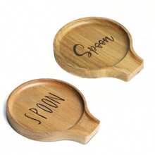 1/2个红木炉灶勺架，厨房台面勺托，带防滑硅胶脚，适用于烹饪用具、汤勺、咖啡勺、烹饪勺、锅铲、夹子等。