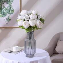 Duovlo Artificial Peony Silk Flowers Fake Flowers Vintage Wedding Home Decoration,Pack Of 1 (Spring Milk White),20.87*3.5,SpringMilkWhite - 春牛奶白 - 查看 7
