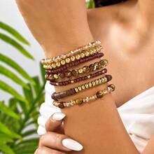 7pcs/8pcs Set Boho Style Beaded Bracelet Set, Bohemian Vacation Design, Bead Charm Bracelet, Creative Multi-Layer Handmade Glass Beaded Bracelets