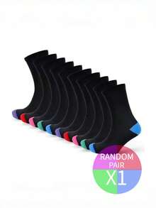 1/10 pares de calcetines cortos hasta el tobillo para mujer de color negro y contraste, transpirables y que absorben la humedad, de estilo casual sencillo, adecuados para el uso diario y atuendos deportivos