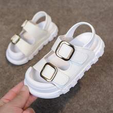 1 Pair Toddler Girls' Simple Casual Hook And Loop Sandals, Open Toe Flat Sandals - White - View 15