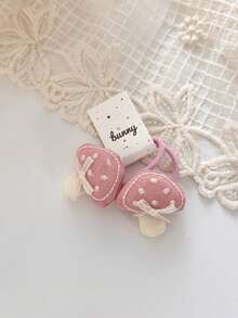 2pcs/Set Cartoon Mushroom Hair Scrunchies, Spring Pink Embroidered Cartoon Hair Clips Headbands Mushroom Hair Ties, Sweet & Cute For Girls - Multicolor - View 12