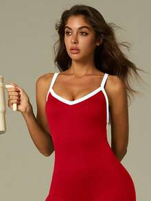 UONNOU 1 bộ áo liền quần không tay hở lưng dành cho nữ, đồ thể thao, trang phục yoga, trang phục thường ngày, nâng hông, thon eo, định hình toàn thân, vải dệt kim mềm mại không đường may, áo liền quần thể thao ôm sát, thích hợp cho các hoạt động thể thao ngoài trời, yoga, chạy bộ, mặc hàng ngày, đi làm, dạo phố, tiệc tùng, lễ hội, mọi mùa, xuân/hè. - Đỏ - Xem 7