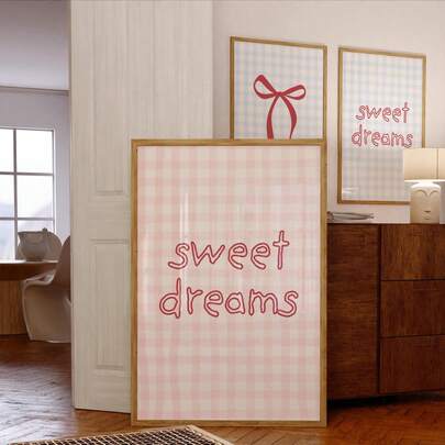 1 tấm tranh in không khung "Giấc mơ ngọt ngào", họa tiết kẻ caro hồng, thích hợp trang trí tường phòng ngủ bé gái, ký túc xá, phòng khách, tranh cá nhân hóa, trang trí phòng, tranh nghệ thuật treo tường.