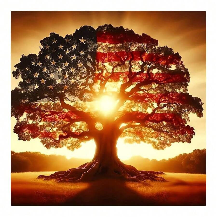 5D Diamond Painting Kits For Adults, American Flag Tree Diamond Art Kits For Beginner, DIY Full Drill Round Ancient Tree Gem Art Paint By Diamonds Dots Crafts Kits For Home Decor 13.7x13.7 Inch - KM252-1 - Xem 1
