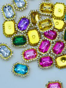 50 st/förpackning, rektangulära strassknappar i blandade färger, platt botten, 4-håls tygtillbehör, gör-det-själv-klädtillbehör - Blandade färger - Visa 3