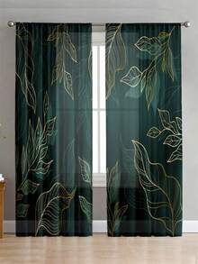 2 件套水彩花卉印花半透明窗帘，独特的复古艺术装饰，保护客厅、卧室、厨房的隐私 - 墨綠色 - 查看 12