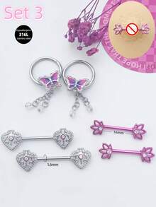 3对/套 可爱性感水晶乳环，不锈钢材质，款式包括心形、月牙形、星形、球形、蝴蝶形乳环、小铃铛形乳环、熔岩圆环形乳环，男女通用，适合约会、派对、情人节、圣诞节、万圣节礼物、社交聚会、日常佩戴