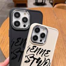 Resistente a quedas STUDIO UV impressão silicone macio plating metálico Capinha Capa Para Apple i p h o n e 11 12 13 14 15 16 17 pro max 14 15 16 PLUS 17 AIR x xr xs max anti-impacto design minimalista protetora minimalista antiarranhões que se encaixa perfeitamente cases P6971 - Preto - Visão 9