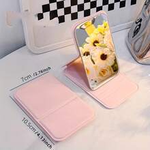 1pc Portable Makeup Mirror, Solid Color, Simple, Foldable, Cute Pocket Mirror, Suitable For Back To School Season, Christmas Gifts, Birthday Gifts, School Supplies, Home Decoration, Travel Essentials - 粉色 - 查看 6