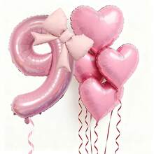 kumozawa 6pcs Pink Number Balloons Set With Heart And Bow Decor, Numbers 0-9 - Soft Tone Birthday Party Decorations, Suitable For Baby Shower, 1st/2nd/3rd/4th/5th Supplies, Number Balloons - Pink - View 7