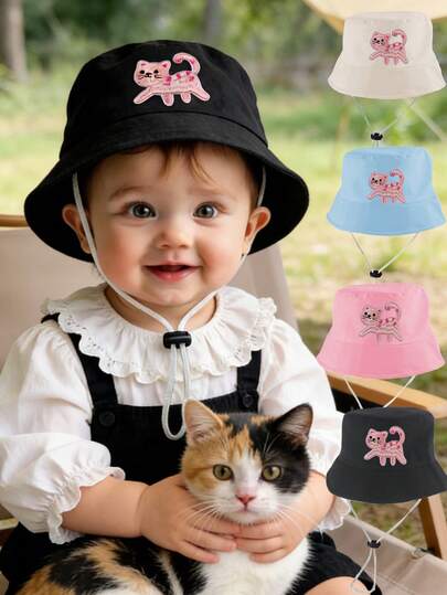 1 PC Newborn Toddlers Baby Children Hip Hop Cap Embroidery Bucket Hat Girls Boys Snapback Hat Adjustment Outdoor Casual Sunshade Cap 1-3Y
