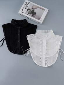 1件/2件装女士提花可拆卸镂空蕾丝领衬衫，舒适透气，半长款上衣，女士及女孩礼物配饰，情人节礼物 - 彩色 - 查看 2