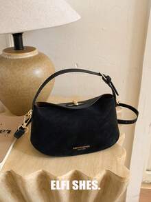 PU Material Women's Small Handbag, Fashionable Flap One Shoulder Crossbody Bag, Twist Lock Closure, Suitable For Girls, Ladies, College Students, Young Professionals, And Office Workers, Great For Work, Business, Commuting, And School - Black - View 7