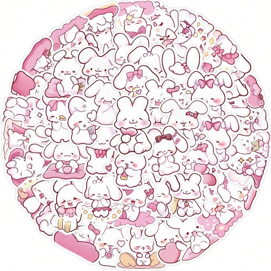 50 Peças Adesivos Impermeáveis de Coelho Rosa de Desenho Animado da Páscoa, Adequados para Laptops, Capas de Telefone Celular, Malas, Garrafas de Água, Skates e Guitarras, Capacetes, Cofres de Geladeira, Adesivos de Brinquedos, Decorações de Presente, Adesivos de Grafite DIY - Multicolorido - Visão 1
