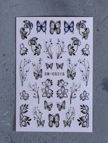 2PCS Black Flower Vine Designs Nail Stickers DIY Elegant Floral Butterfly Acrylic Nail Art Designs Self Adhesive Decals Manicure Nail Art Decoration Accessories For Women Girl - 黑色 - 查看 6