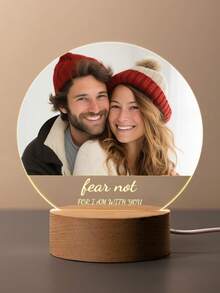 1pc Customized Photo & Text Acrylic LED Night Light, Small Photo Lamp, Suitable For Women, Men, Couples, Family, Friends, Boyfriend, Girlfriend, Customizable For Holidays And Anniversaries, Includes Acrylic LED Light Board Stand And Round Light Base, Excellent Creative Surprise Gift - Round Wooden Base - View 5