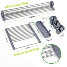 Expandable Roll Up Dish Drying Rack Up To 22.8''with 2 Storage BasketsOver The Sink Kitchen Rolling Up Dish Drainer Dish Drying Rack In Sink Foldable Rollable For Kitchen Dishes Cups Fruits Forks - Grayfor Expandable Size228 X 127 - View 6