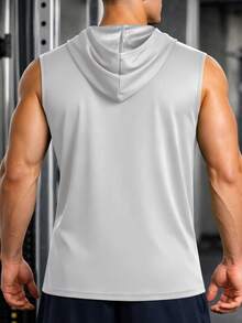 Men Sleeveless Hoodie Tank Top Muscle Gym Workout Training Athletic Top Summer - Grey - View 5