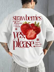 FRACTYR 男士夏季时尚简约草莓字母印花短袖T恤 | 基础款街头休闲百搭上衣 - 白色 - 查看 3