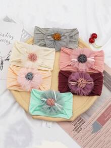1/3pcs Tulle Flower Headbands Soft Nylon Jacquard Hairbands For Infants - Multicolor - View 3