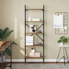 Larryhot Libreria Legno vecchio 56 x 32 x 174 cm Legno multistrato, Facile da assemblare, dall'estetica elegante e raffinata, pratica per riporre gli oggetti, la scelta ideale per l'organizzazione e la decorazione domestica - Castano - Visualizzare 4