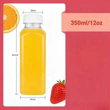 ALGONETO 4个装 12盎司可重复使用塑料果汁/水/饮料瓶，带盖，透明容器配黑色/白色瓶盖 - 白色 - 查看 3