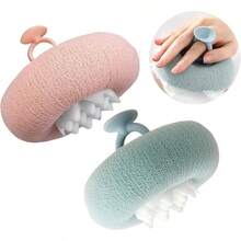 2pcs Super Soft Sunflower Suction Cup Bath Sponge, 2-In-1 Sunflower Bath Sponge With Suction Cup, Exfoliating Scrub Brush For Deep Cleansing, Suitable For Men And Women, Light Blue + Pink