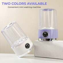 Portable 3000mAh Compact Mini Washing Machine 1L Large Capacity | Travel Laundry Washer For Bra, Underwear, Socks With LED Display, One-Touch Operation | Durable Plastic, Space-Saving Design For Dorm, RV, Bathroom, Vertical Storage - Purple - View 2