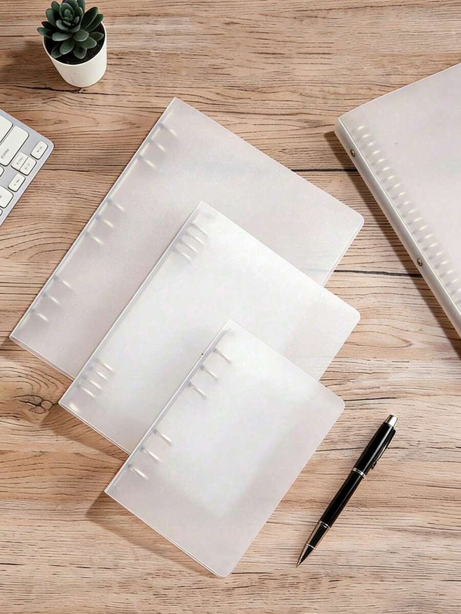 A4/A5/A6/A7 PP Plastic Transparent Frosted Loose Leaf Binder, Plastic Shell 6-Ring Detachable, Durable Loose Leaf Binder Cover, Long-Lasting, Suitable For Office, Home And School Organization - Clear - View 1