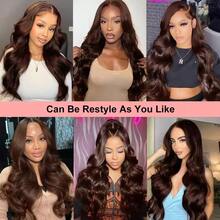 13x4 13x6 HD Lace Front Wig Human Blended Hair Body Wave 8-34 Inch Chocolate Brown- 200% High Density Pre-Plucked Glueless Wig With Natural Hairline, No Glue & Ready To Wear, Realistic Voluminous Look For Women, Daily Or Special Occasion Essential - Brown - View 9